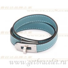 Hermes Rivale Double Wrap Bracelet Blue Silver